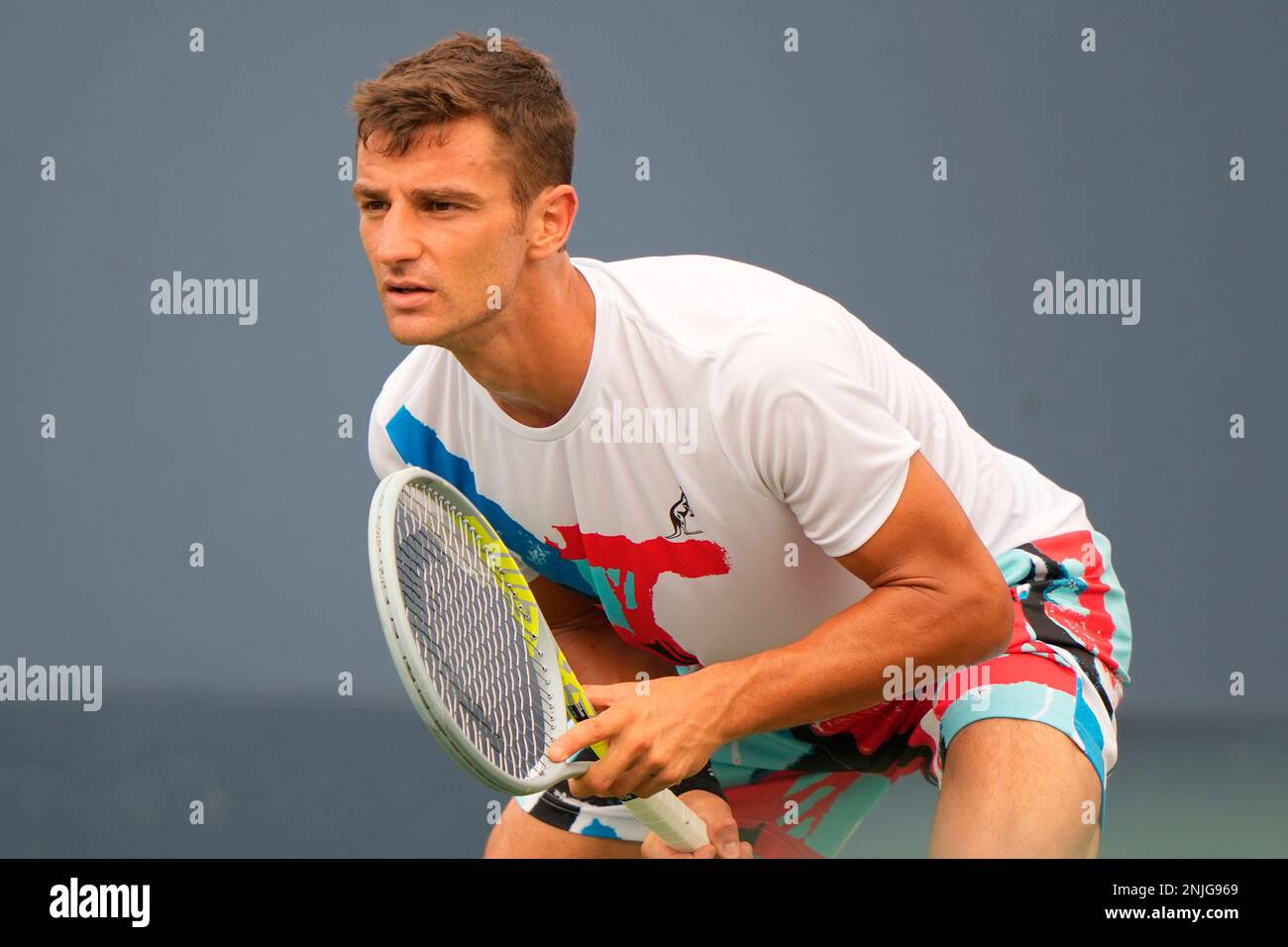 Riccardo Bonadio in action during a Mens Qualifying Singles match at the 2022 US Open, Friday, Aug
