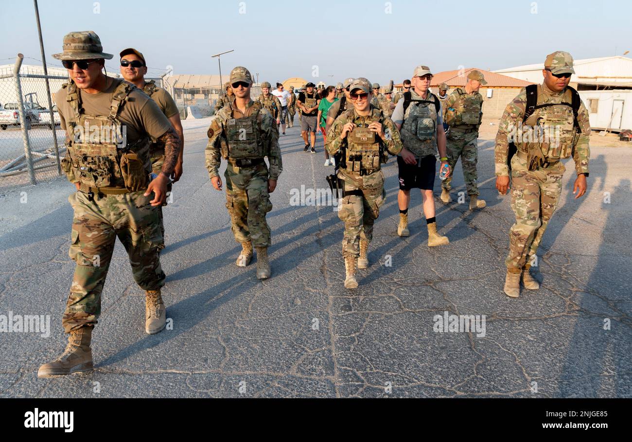 The 332d Air Expeditionary Wing held a memorial ruck in honor of those lost during Extortion 17 in Afghanistan on August 6, 2011 at an undisclosed location in Southwest Asia on August 7, 2022. There were 38 occupants aboard the CH-47D Chinook when a Taliban fighter shot a rocket-propelled grenade at the helicopter causing it to fall from the sky. Stock Photo
