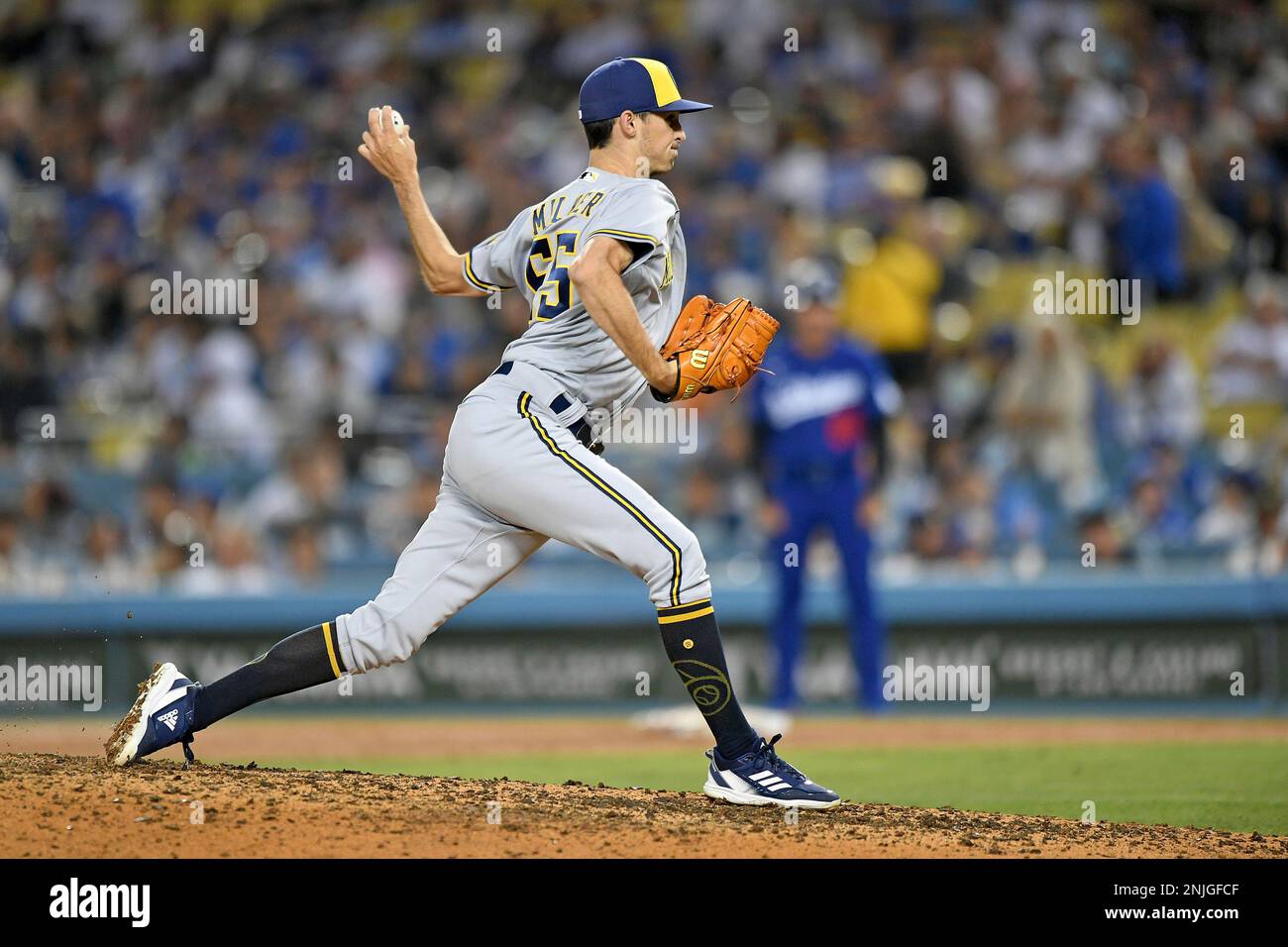 LOS ANGELES, CA - AUGUST 22: Milwaukee Brewers Pitcher Hoby Miner (55 ...