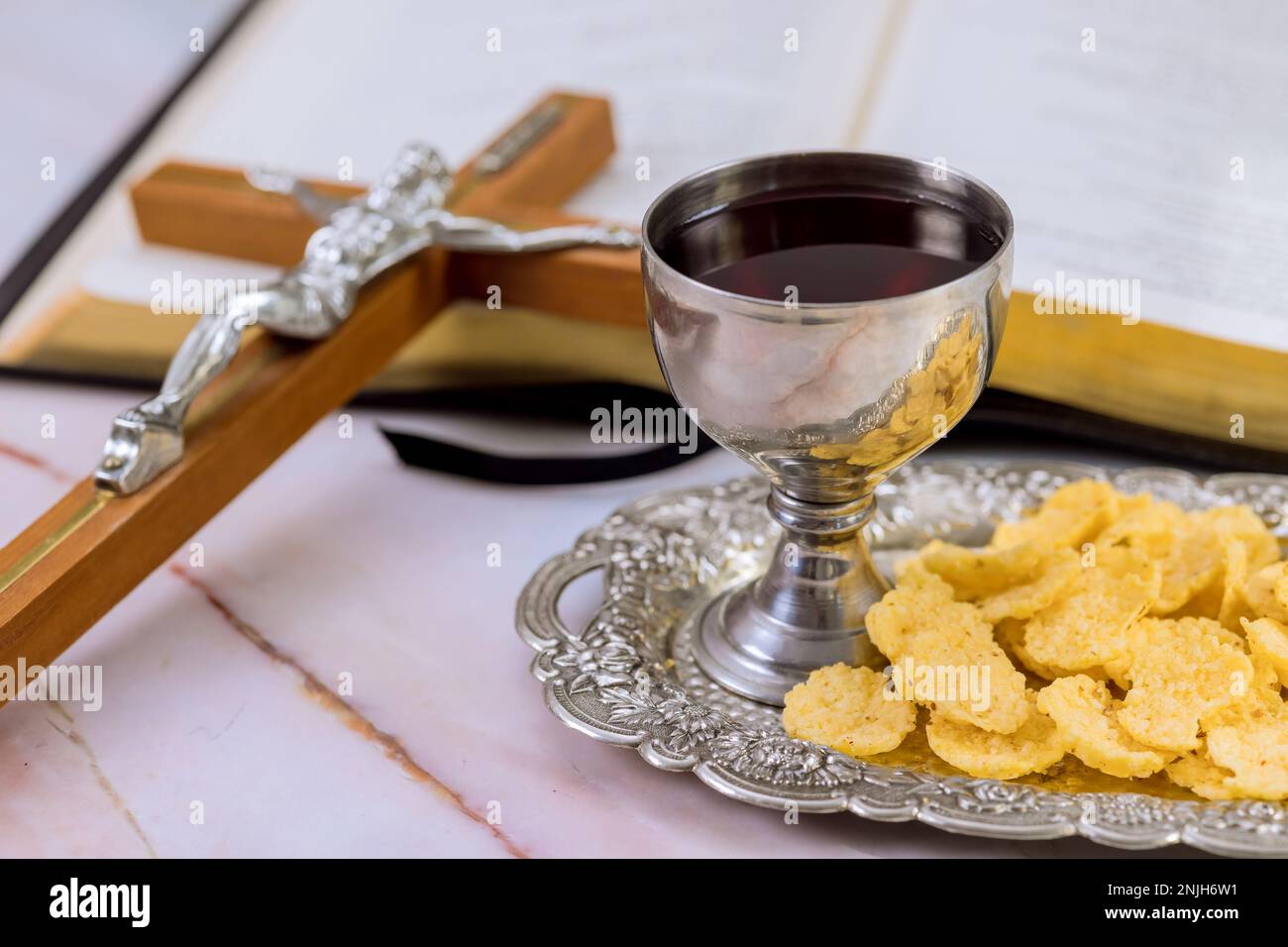 Christian Holy Communion is unleavened bread, chalice wine, symbols