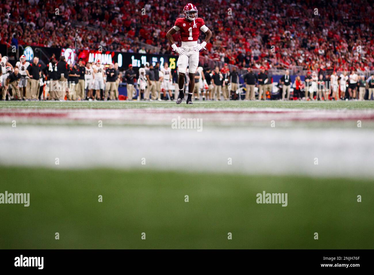 Alabama defensive back KoolAid McKinstry (1) defends in coverage