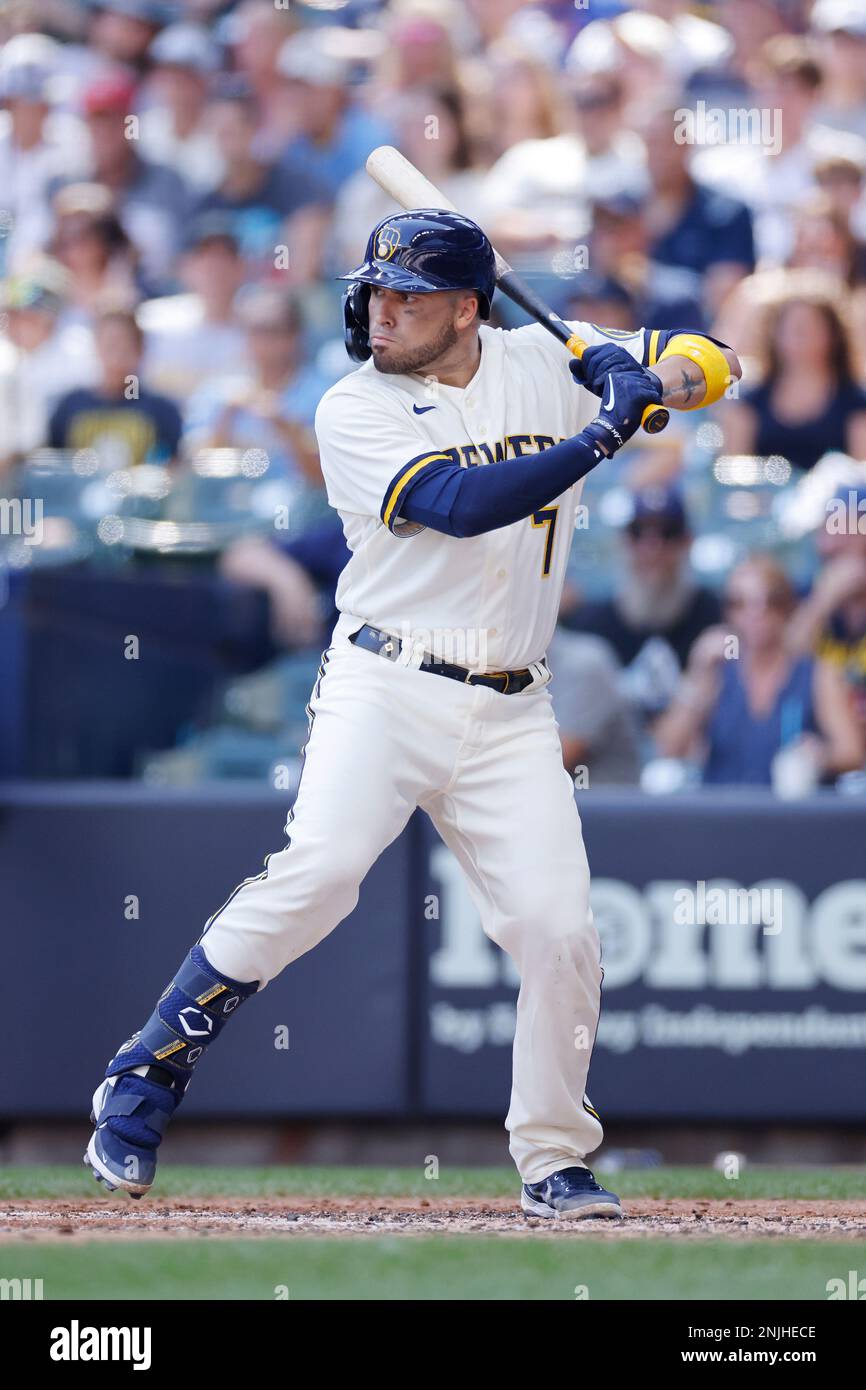 MILWAUKEE, WI AUGUST 10 Milwaukee Brewers catcher Victor Caratini (7