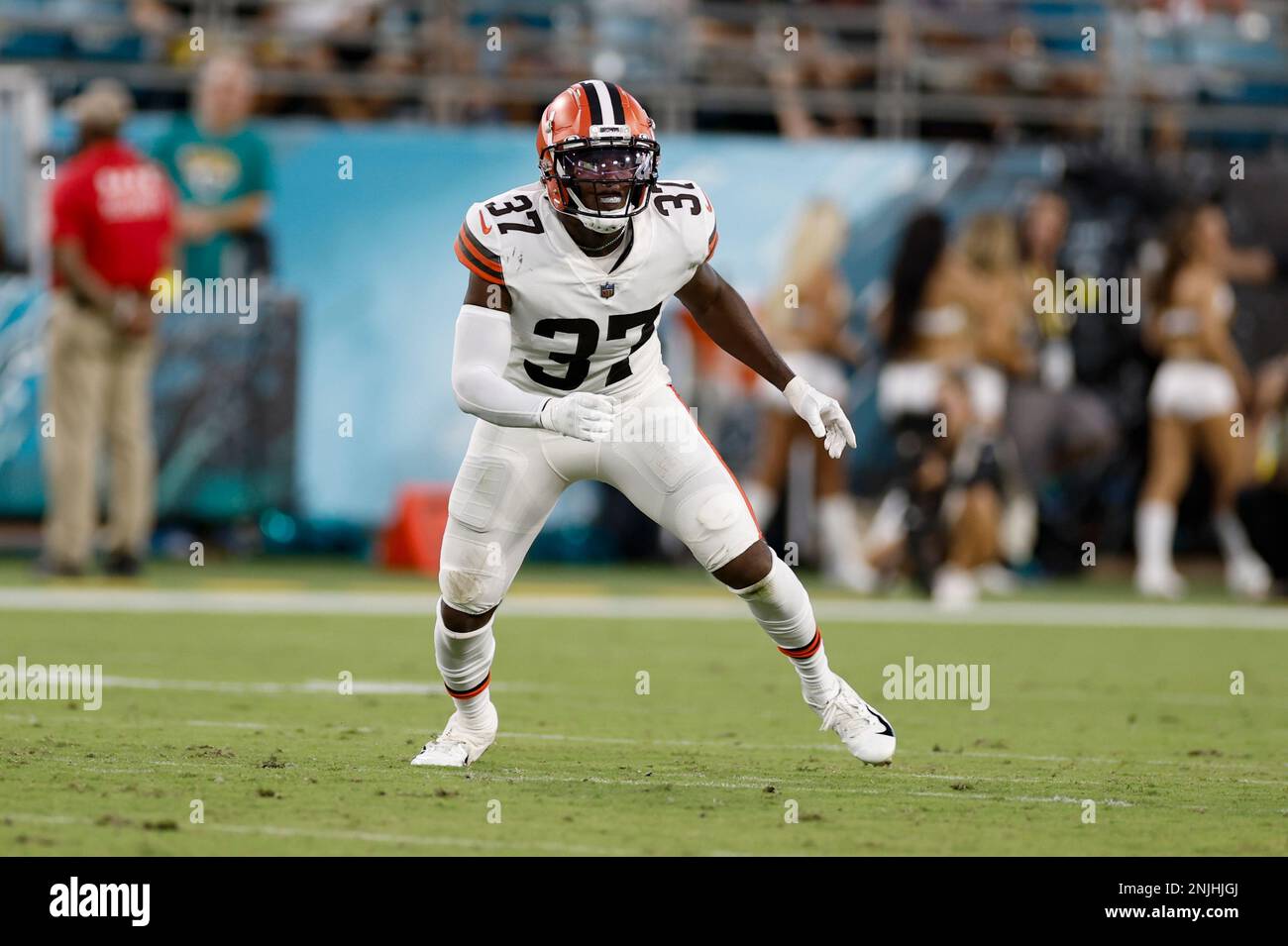 JACKSONVILLE, FL - AUGUST 12: Cleveland Browns safety D'Anthony Bell (37)  during the game between the Cleveland Browns and the Jacksonville Jaguars  on August 12, 2022 at TIAA Bank Field in Jacksonville,