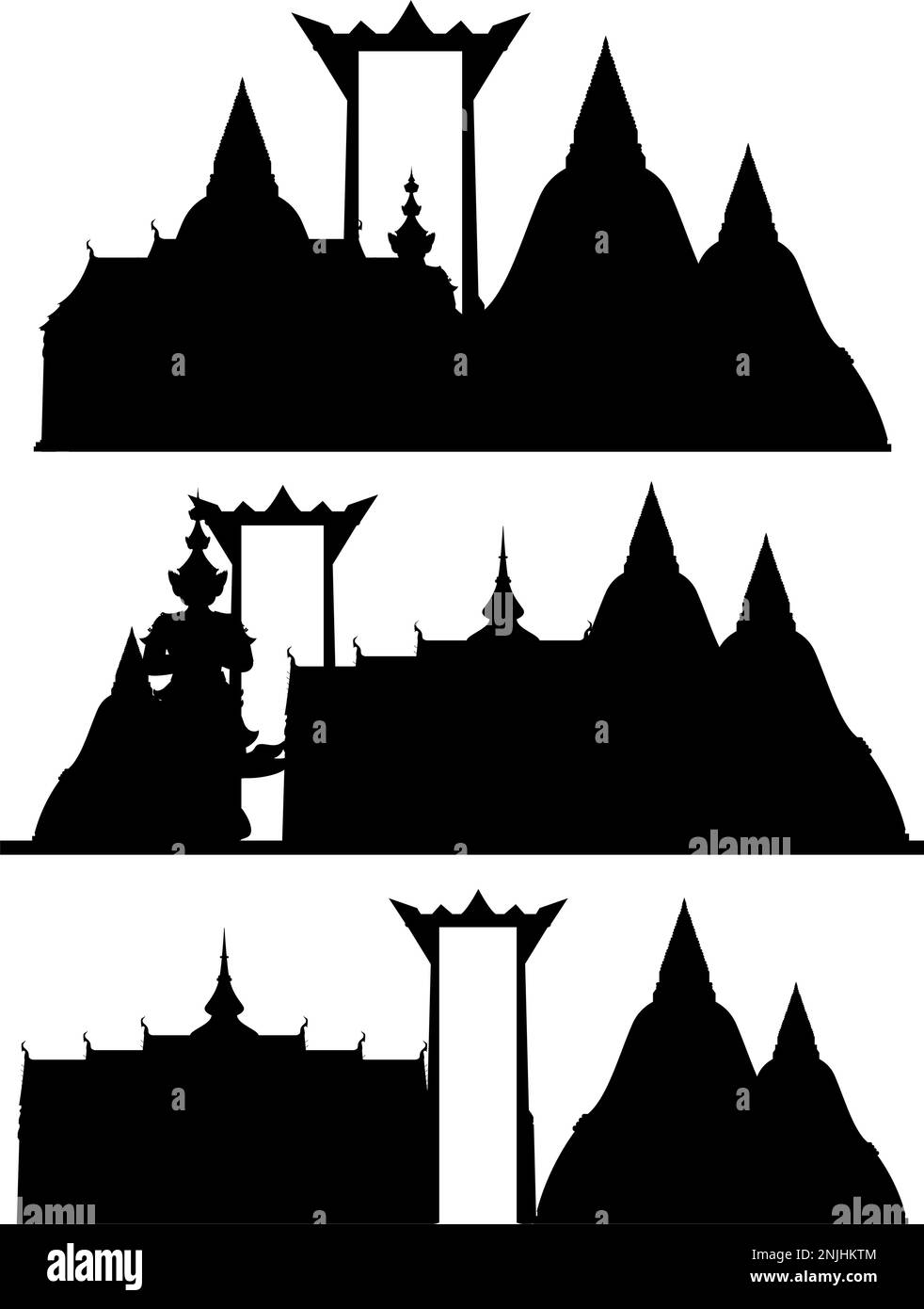 Thailand tourist attraction landmark with silhouette illustration Stock