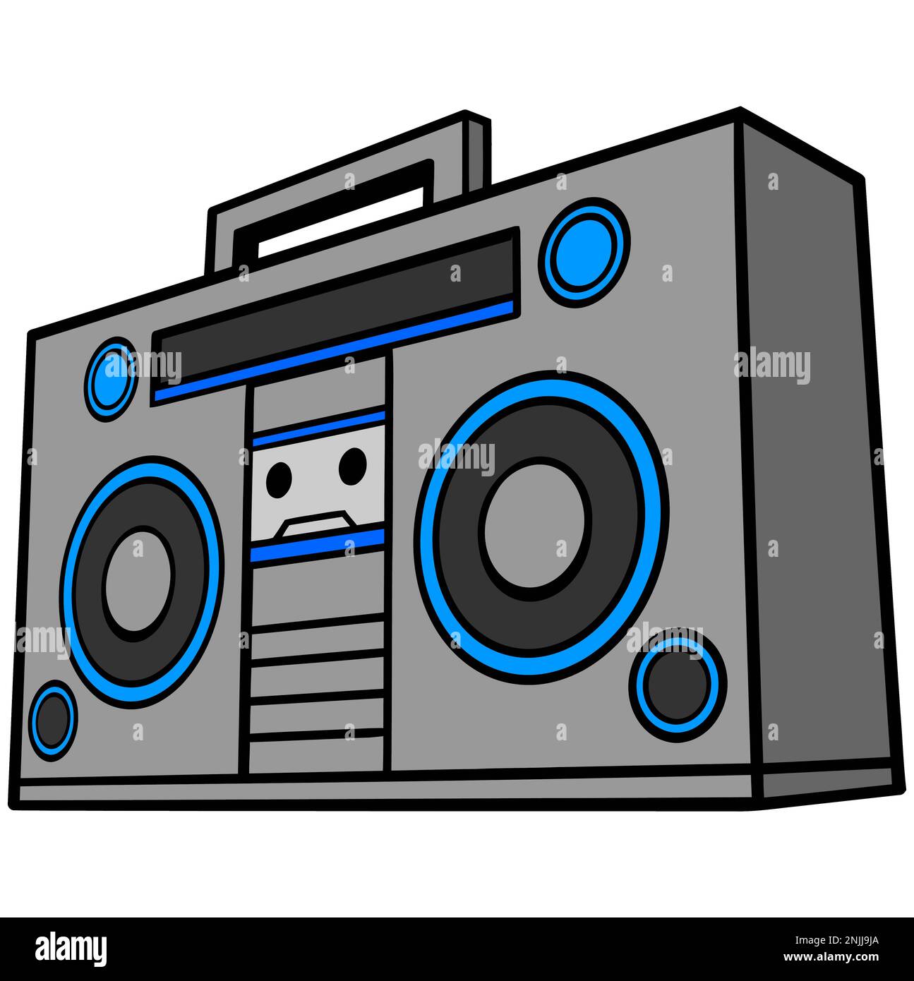 Boom Box Radio - A cartoon illustration of a 80s style Boom Box Radio. Stock Vector