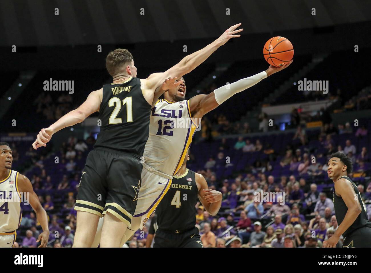 Baton Rouge, LA, USA. 22nd Feb, 2023. LSU's KJ Williams (12) attacks