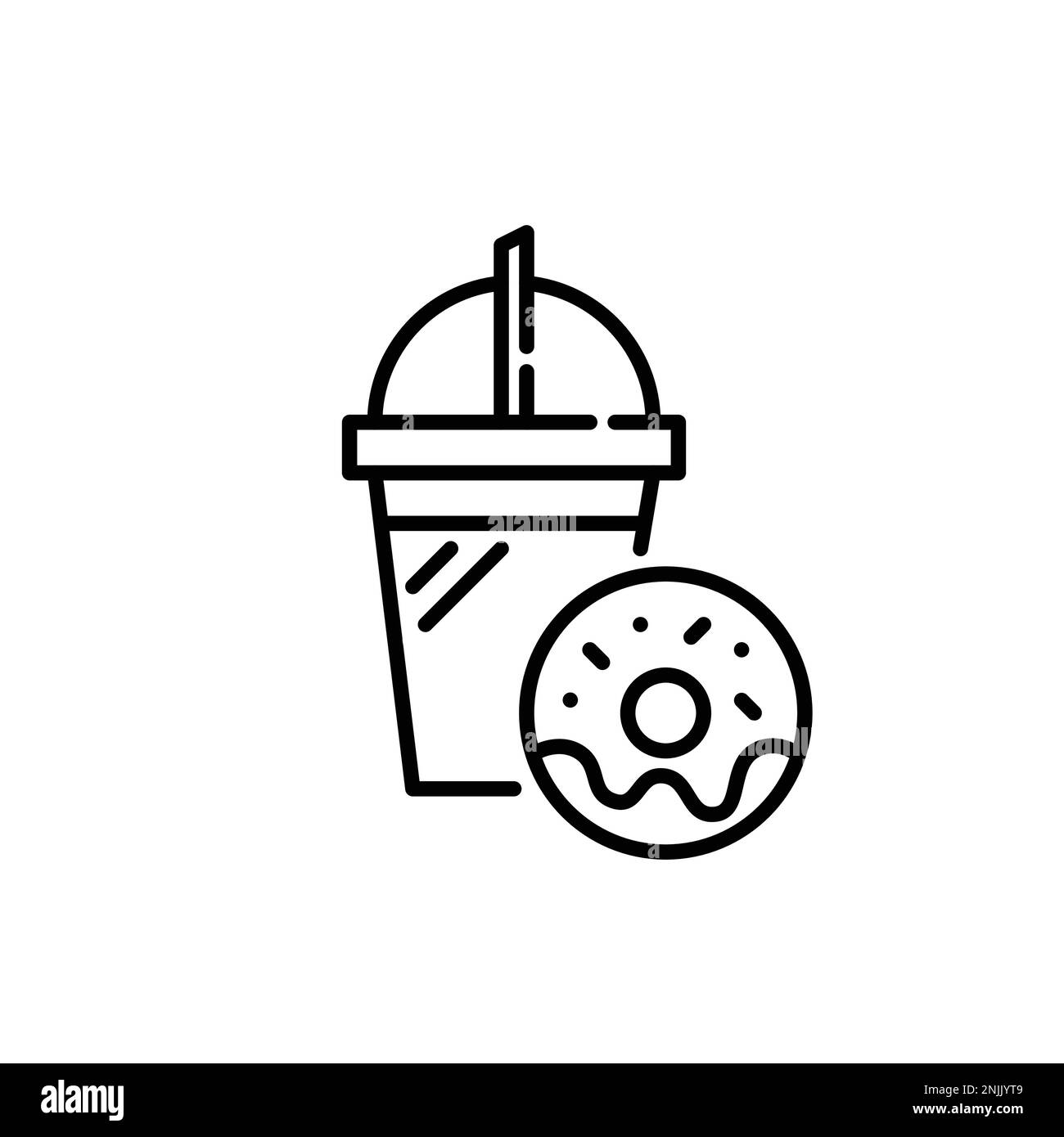 Cold drink in takeout cup and frosted doughnut. Pixel perfect, editable