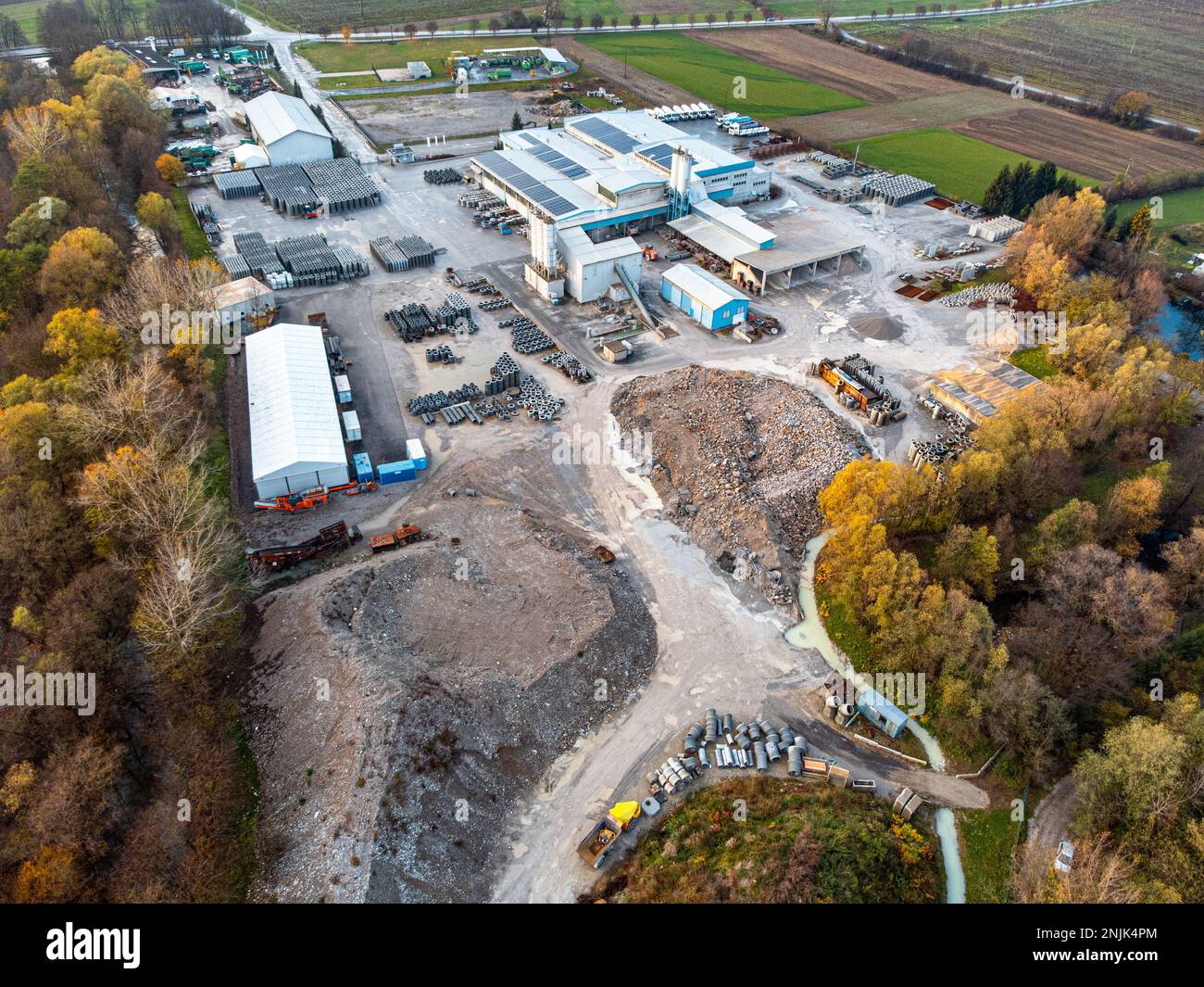 Factory that produces concrete products like tiles, concrete pipes and