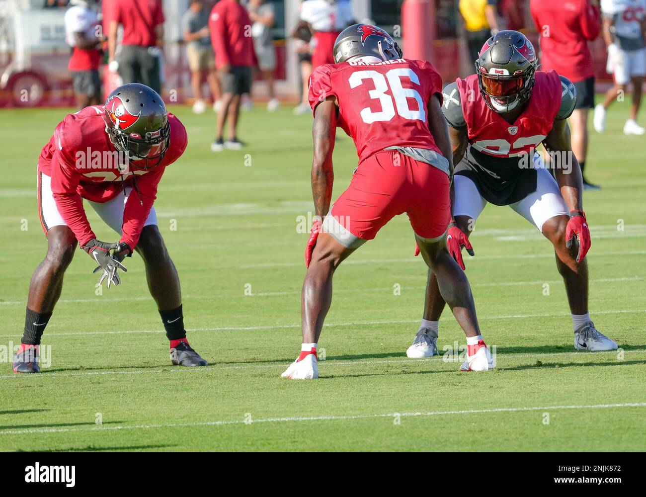 TAMPA, FL - AUG 06: Kevin Minter (51) hustles down field during the Tampa  Bay Buccaneers Training Camp on August 06, 2021 at the AdventHealth  Training Center at One Buccaneer Place in