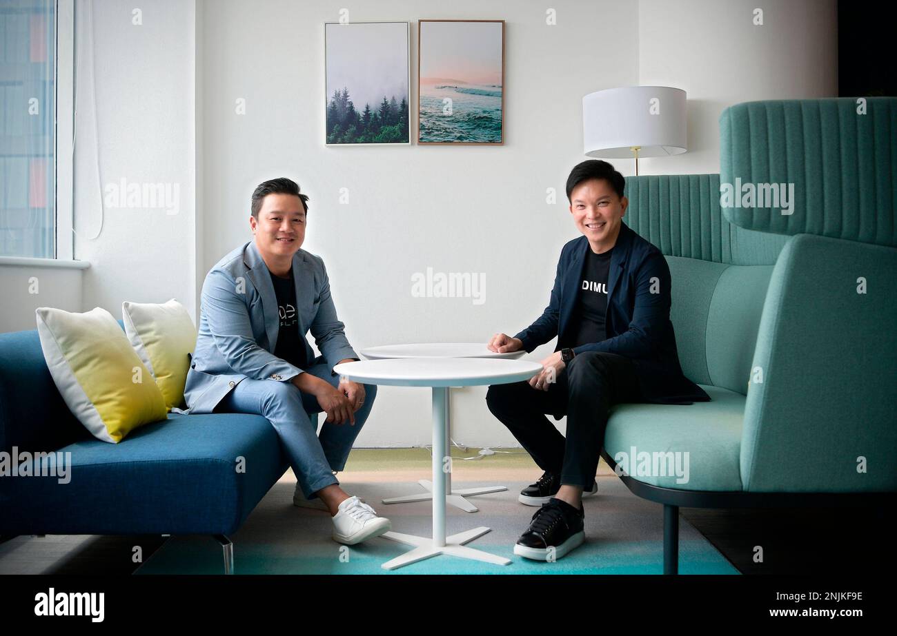 Ryan Gwee (left), founder of fintech firm Aleta Planet and Gary Loh,  founder of agrifood solutions company DiMuto, 3 August 2022. Their  companies developed the online grocery platform Digital Asset Creation or