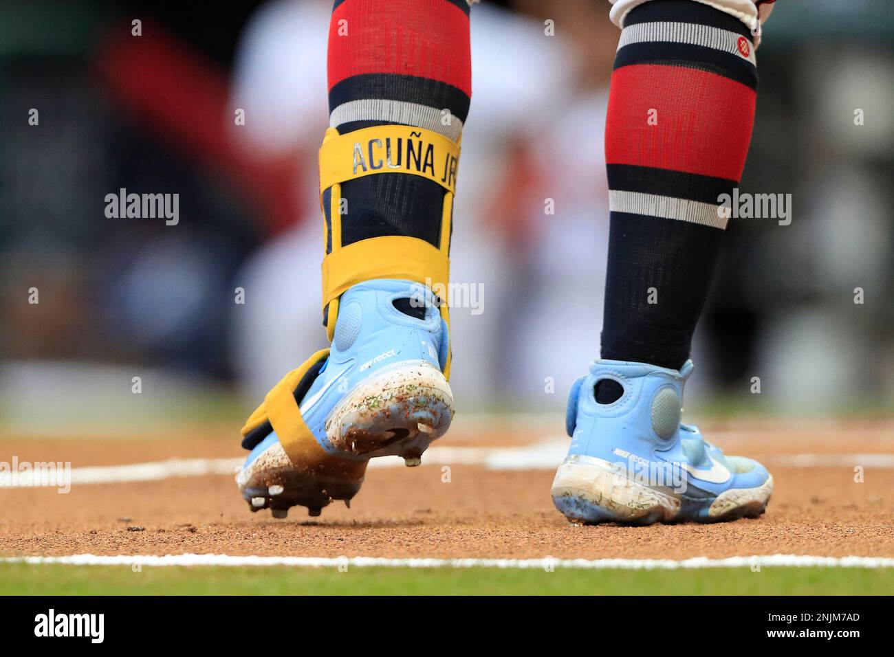 ATLANTA, GA - JULY 30: A detailed view of the cleats and lower leg