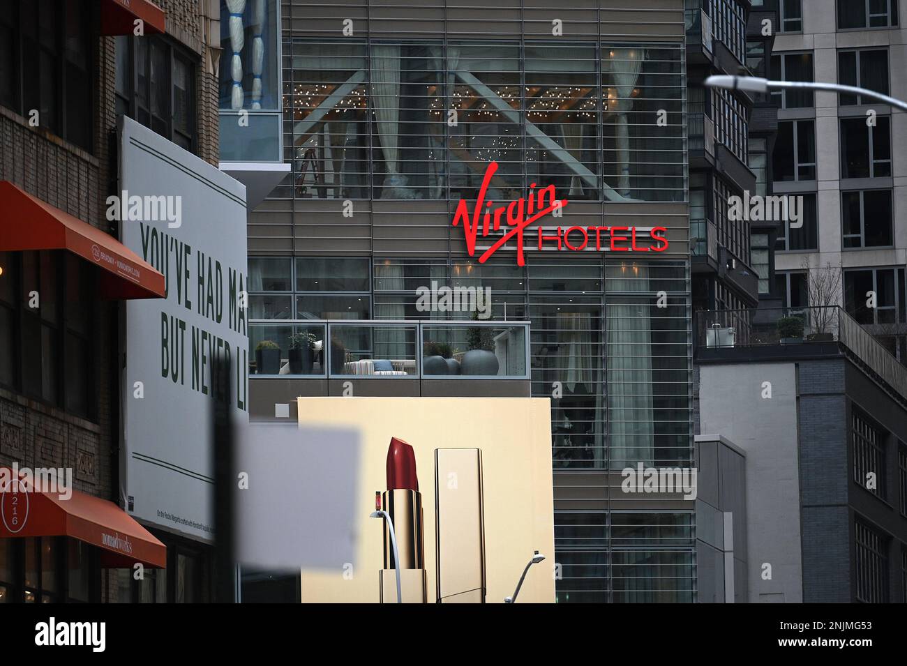 New York, USA. 22nd Feb, 2023. Exterior view of the ‘Virgin Hotels New York City' which opened its doors to guests in February, New York, NY, February 22, 2023. Located in the NoMad neighborhood of Manhattan, the 39-story building with 460 guest rooms is the seventh hotel in the brand portfolio and is set to have a grand opening in the Spring of 2023. (Photo by Anthony Behar/Sipa USA) Credit: Sipa USA/Alamy Live News Stock Photo