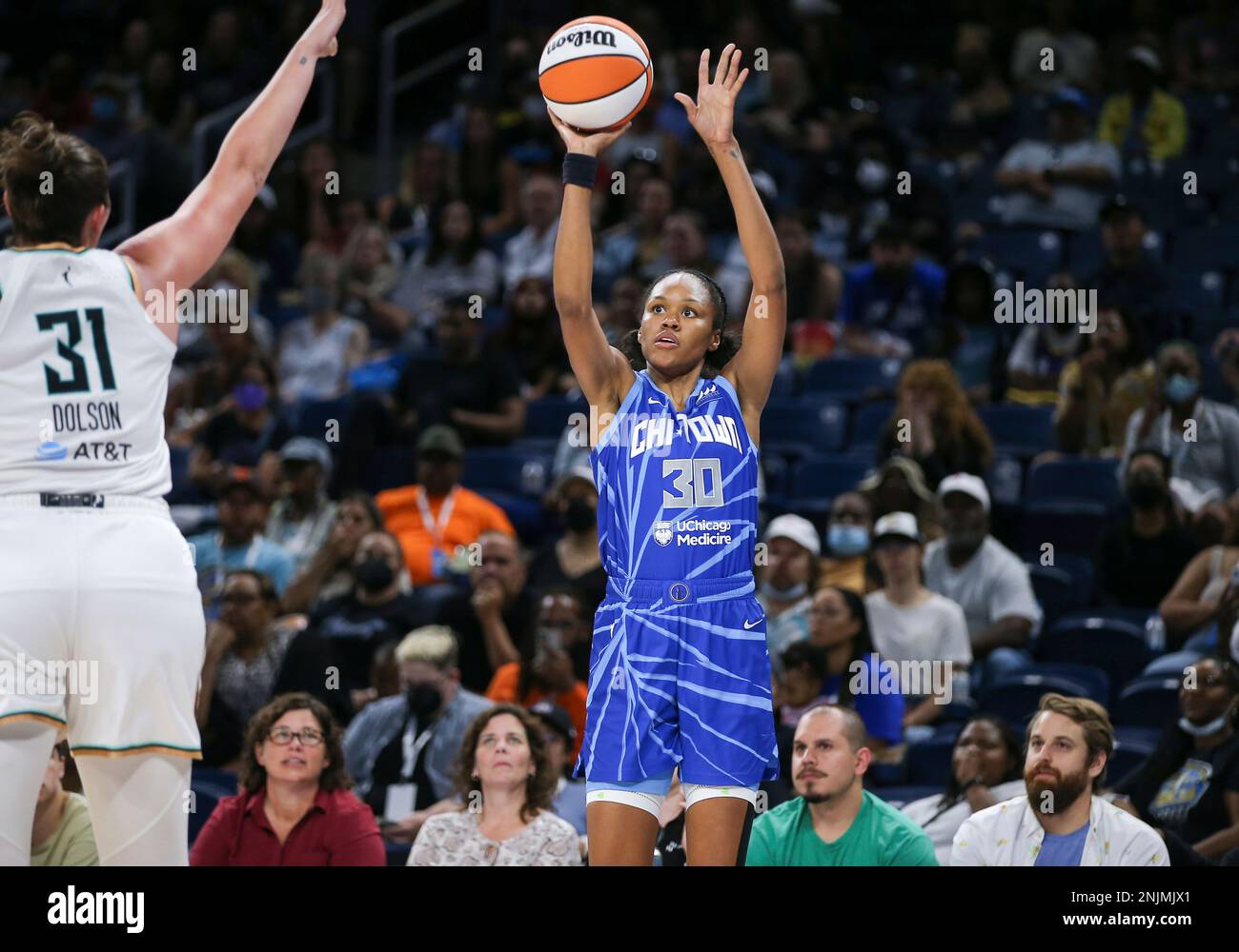 CHICAGO, IL - JULY 29: Chicago Sky forward Azura Stevens (30) shoots a ...
