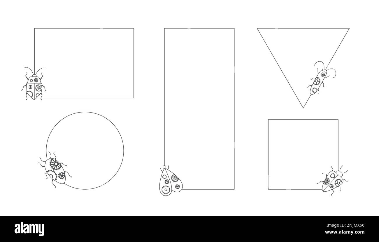 Set of frames, windows with insects. Outline vector illustration Stock ...