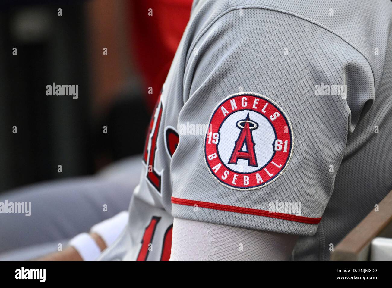 KANSAS CITY, MO - JULY 25: Los Angeles Angels center fielder Brandon Marsh  (16) as seen in the dugout during a MLB game between the Los Angeles Angels  and the Kansas City