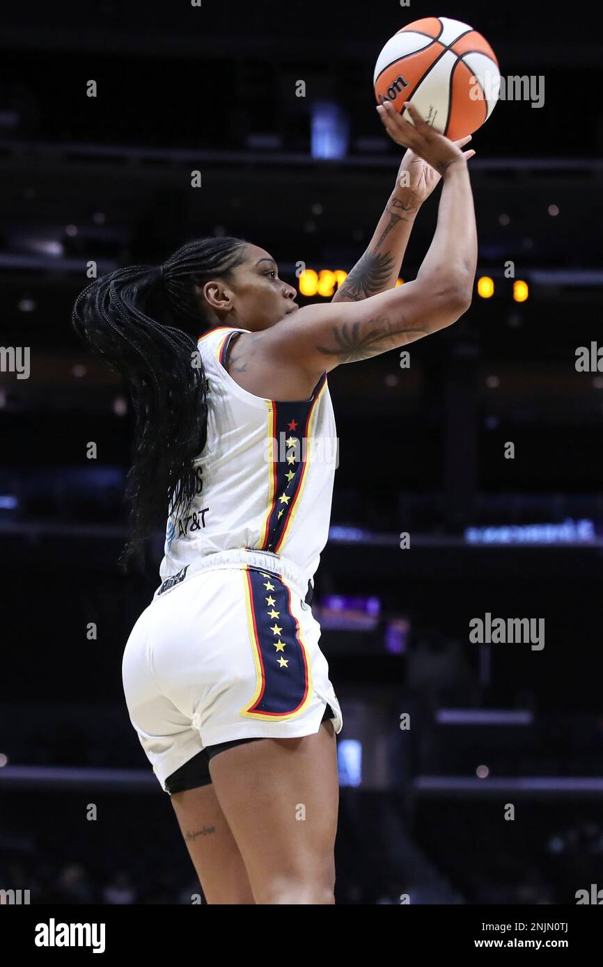 LOS ANGELES, CA - JULY 19: Indiana Fever guard Victoria Vivians (35) shoots  during the Indiana Fever game versus the Los Angeles Sparks, on July 19,  2022, at Crypto.com Arena in Los