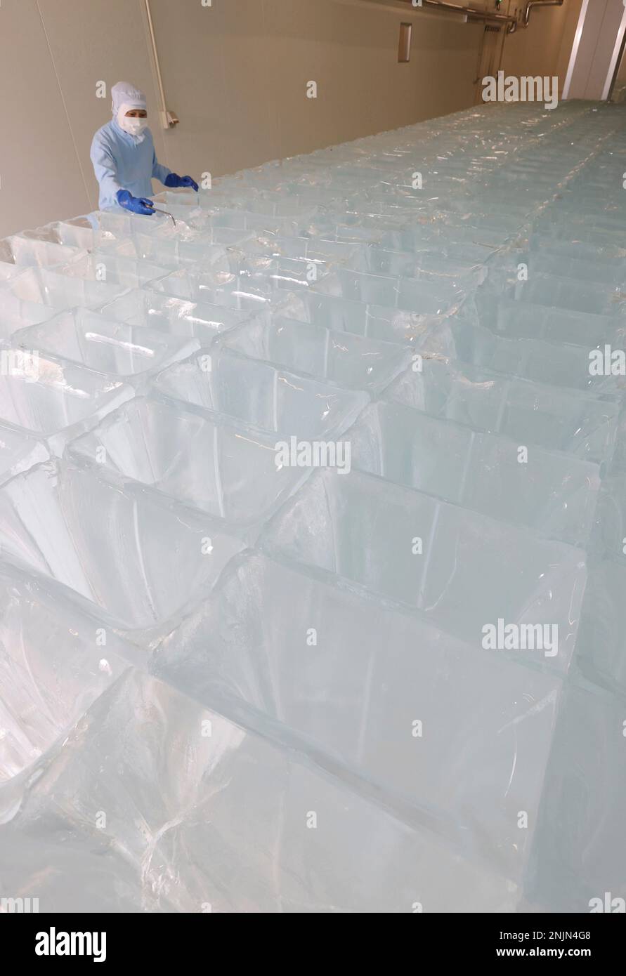 Production of ice pillars is peaking at Honda Reizo Co., an ice