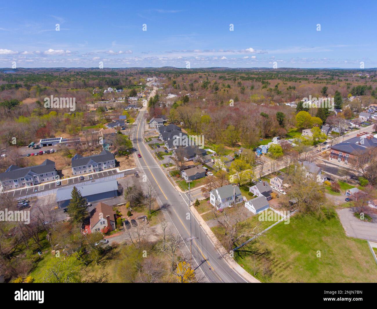 Salisbury town center aerial view including Town Hall, Town Common and ...