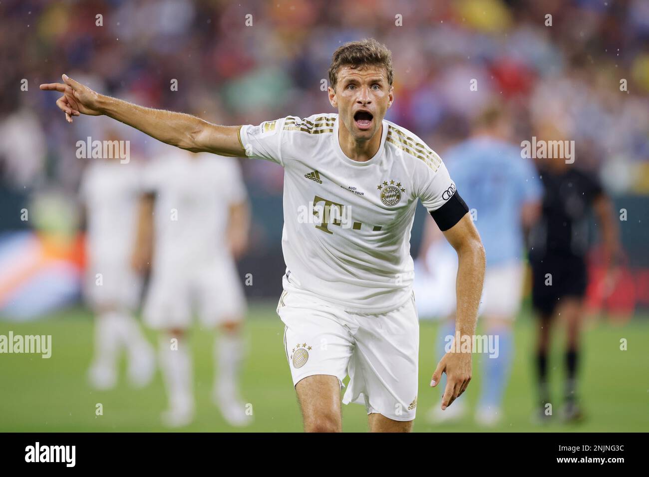 GREEN BAY, WI - JULY 23: Bayern Munich forward Thomas Müller (25) reacts  against Manchester City during a Club Friendly match on July 23, 2022 at  Lambeau Field in Green Bay, Wisconsin. (