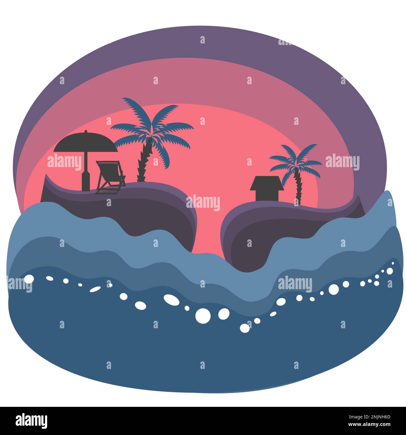 Sunset on tropical islands in flat technique vector illustration Stock Vector