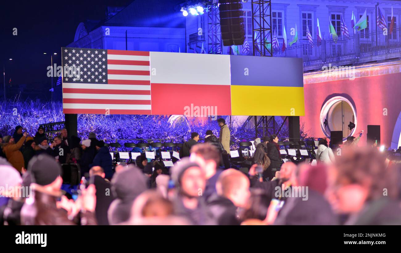 Warsaw, Poland. 21 February 2023. Audience during President Joe Biden ...
