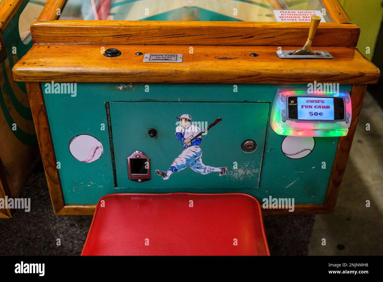 The 38 1957 Williams Deluxe Baseball arcade game is shown at Fun Plaza on July 11, 2022 in Myrtle Beach, S.C