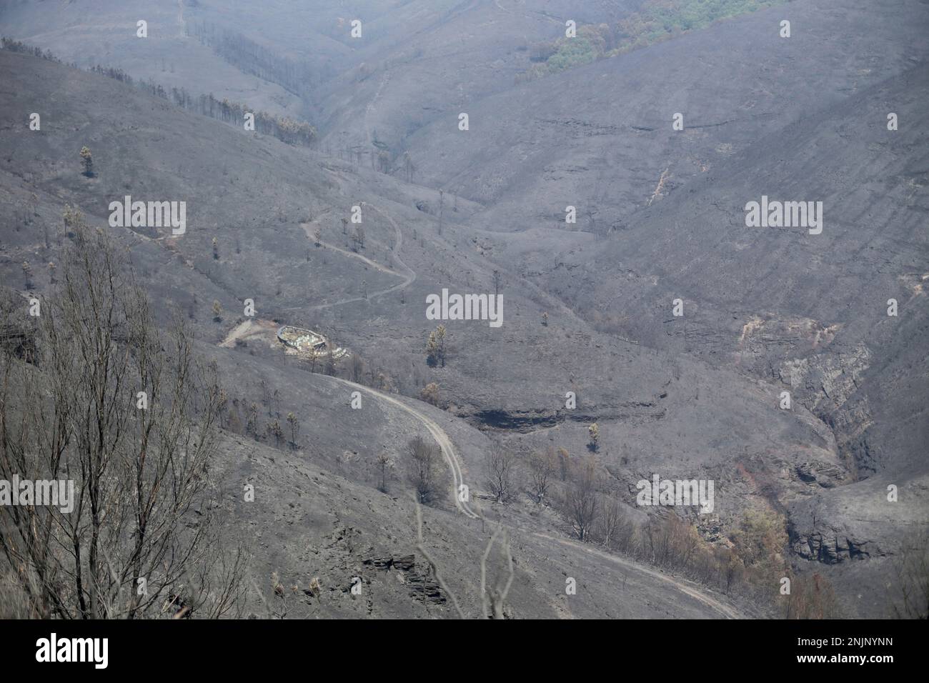 General view of the area affected by the Folgoso do Courel fire, on July  20, 2022, in Folgoso do Courel, Lugo, Galicia (Spain). The Consellería de Medio  Rural has raised to more