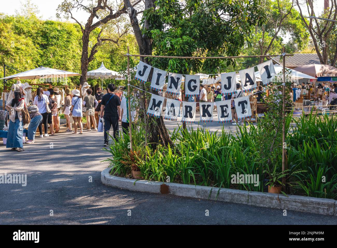 February 11, 2023: Jing Jai market, a lively weekend market supplying organic fruit and vegetable, coffee and food, located in chiang mai, thailand. I Stock Photo