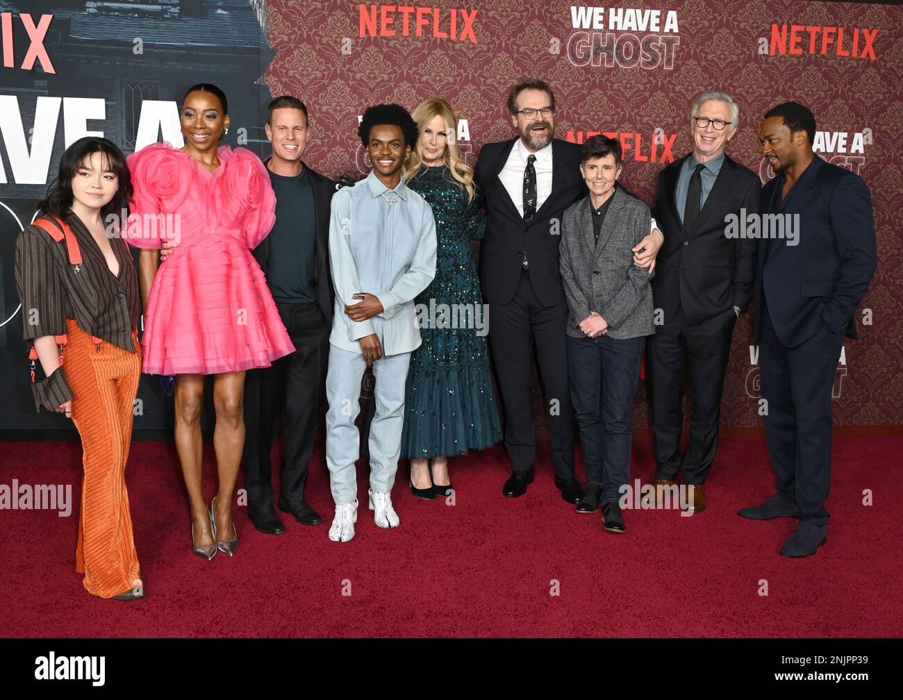 Los Angeles, USA. 22nd Feb, 2023. Cast of "We Have a Ghost" at the