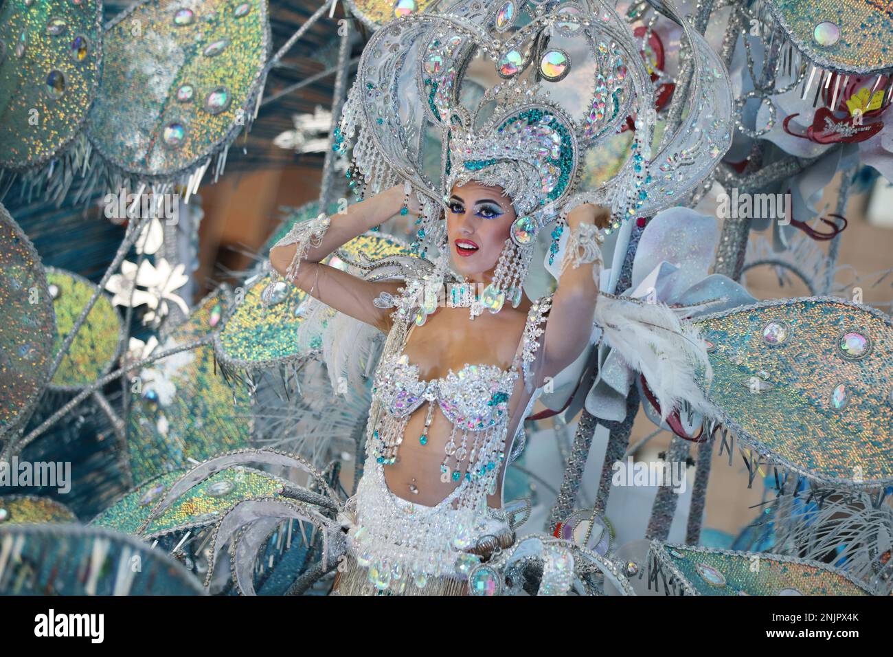 Santa Cruz, Spain. 21st Feb, 2023. People take part in the Carnival Parade, on February 21, 2023 in Santa Cruz Teneriffe (Photo by Sabine Jacob/NurPhoto) Credit: NurPhoto SRL/Alamy Live News Stock Photo