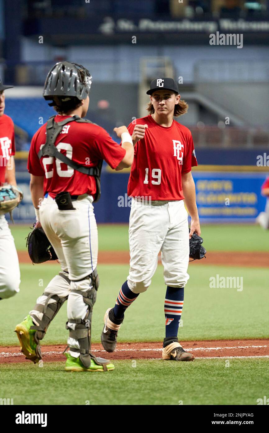 Zachary Root (19) of Fort Myers High School in Fort Myers, Florida fist