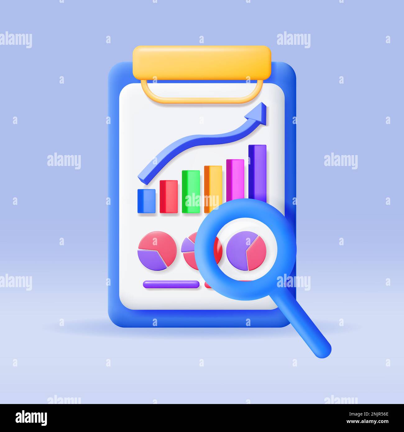 3D Pie Diagram in Clipboard with Magnifying Glass Stock Vector Image ...