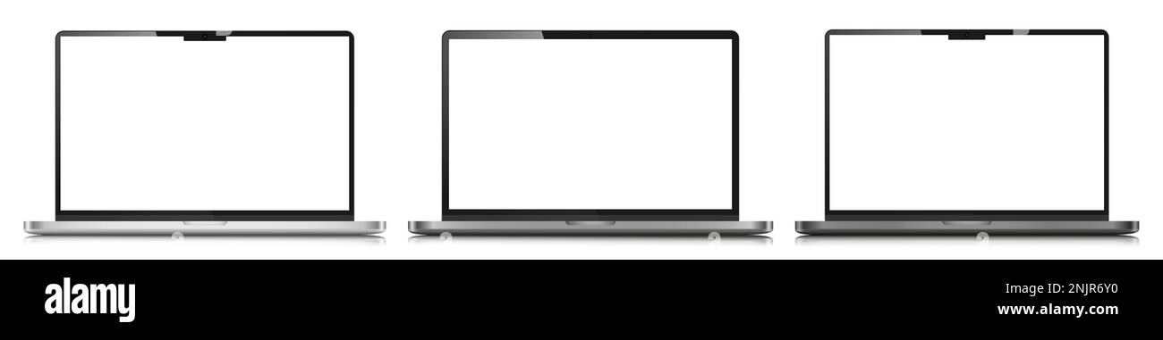 Laptop layouts with white screens. A set of realistic laptops with ...