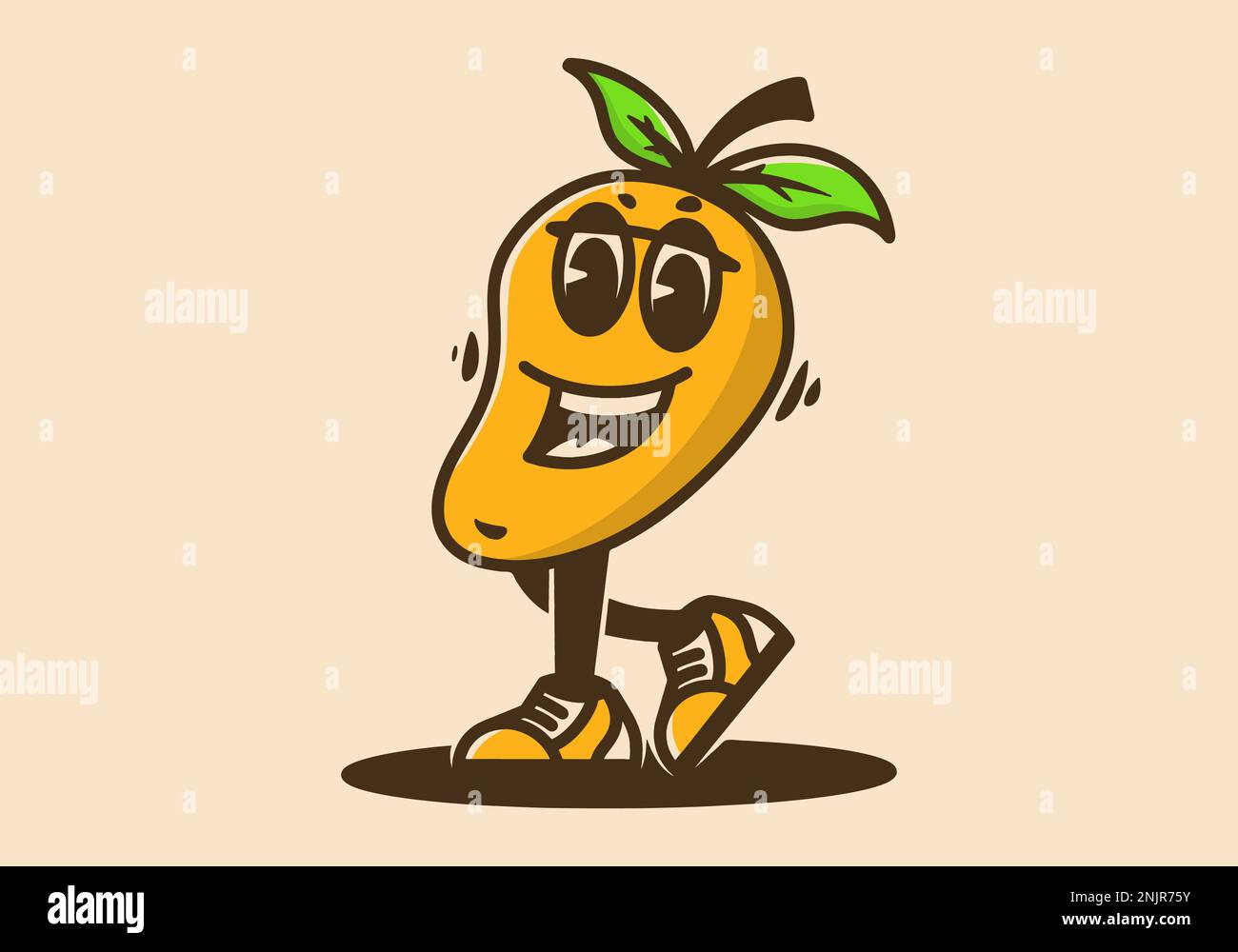 Mascot character design of walking mango fruit with happy face Stock