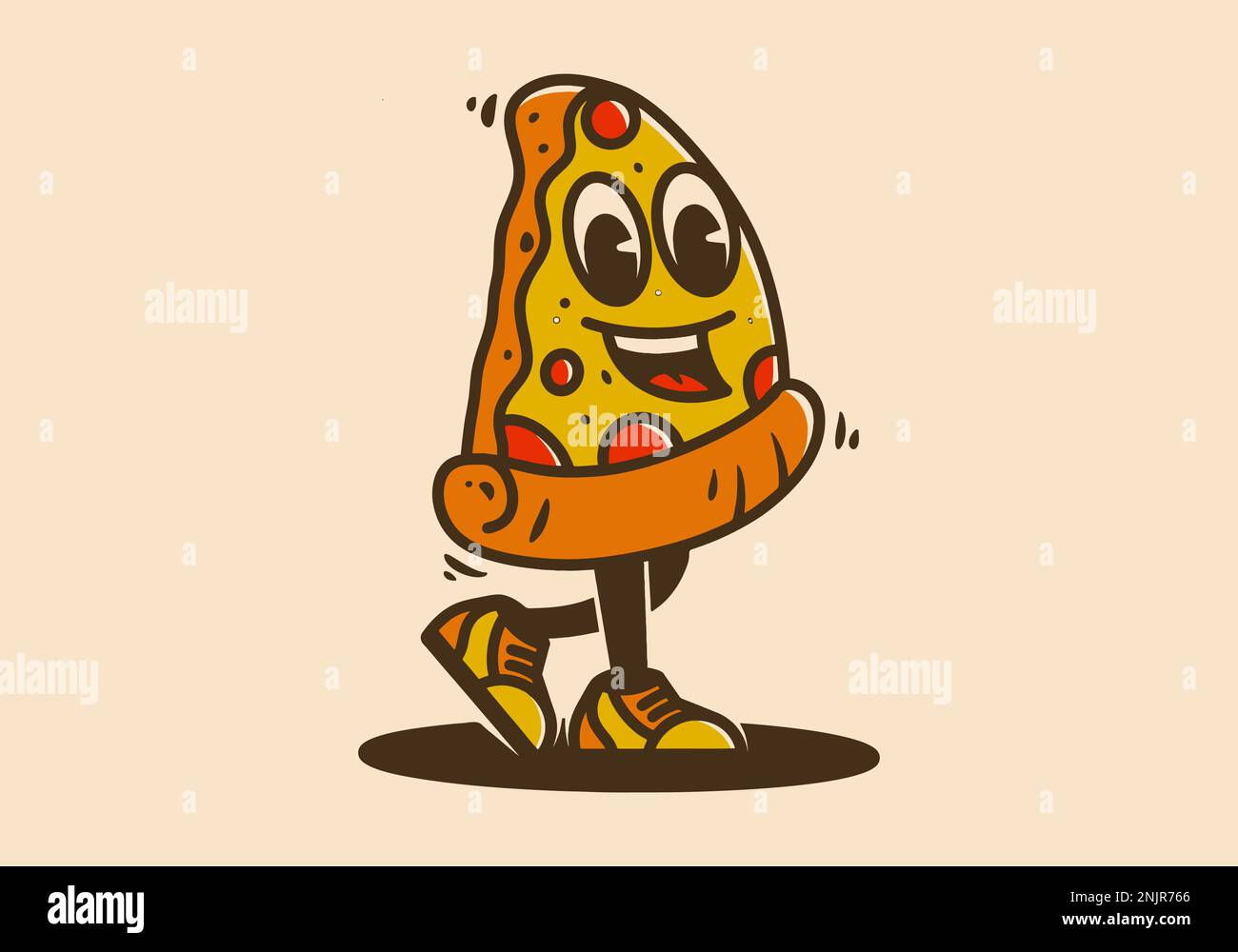 Mascot character design of walking pizza with happy face Stock Vector