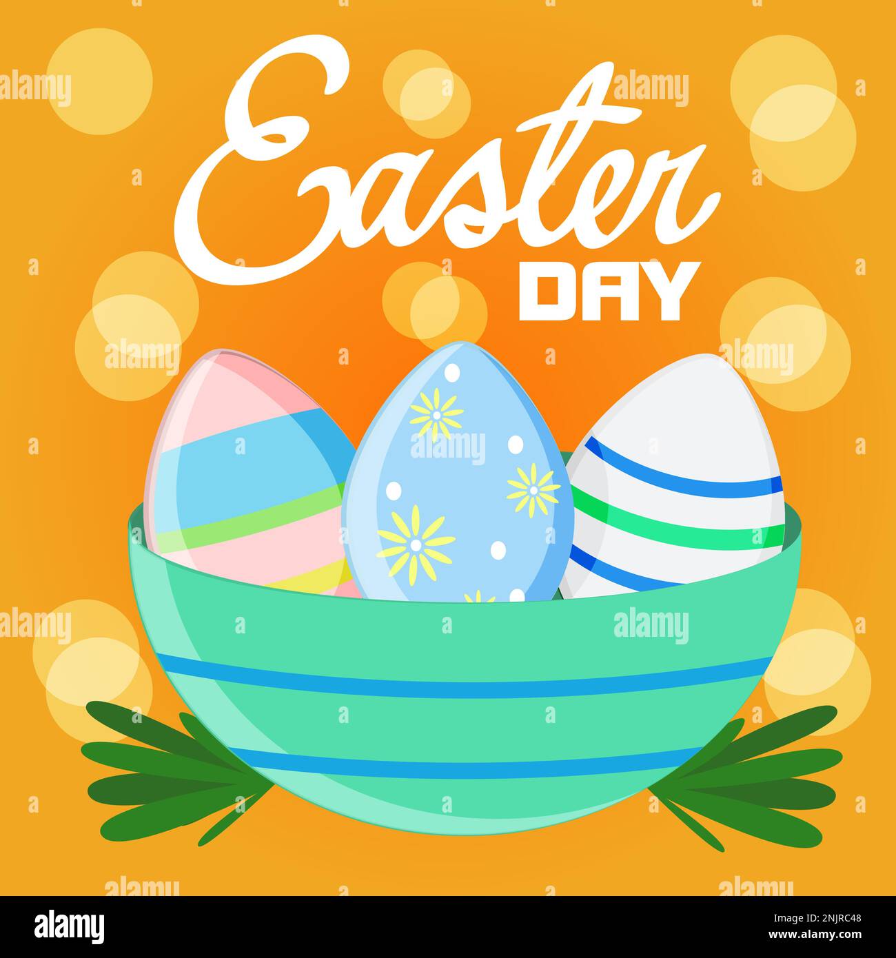 Cute Easter eggs in a beautiful blue plate Stock Vector