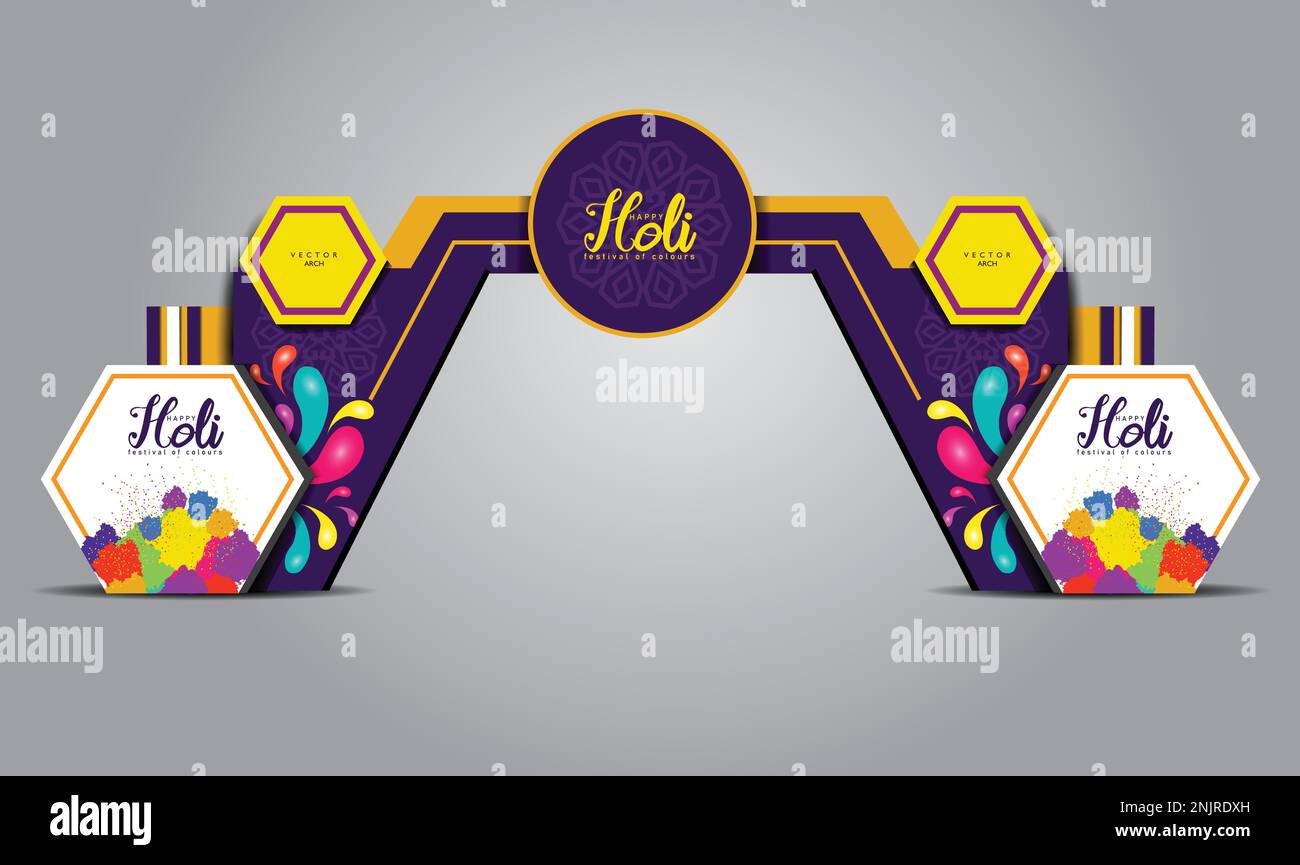 Indian festival Holi Gate entrance vector illustration for mock up event display, arch design Stock Vector