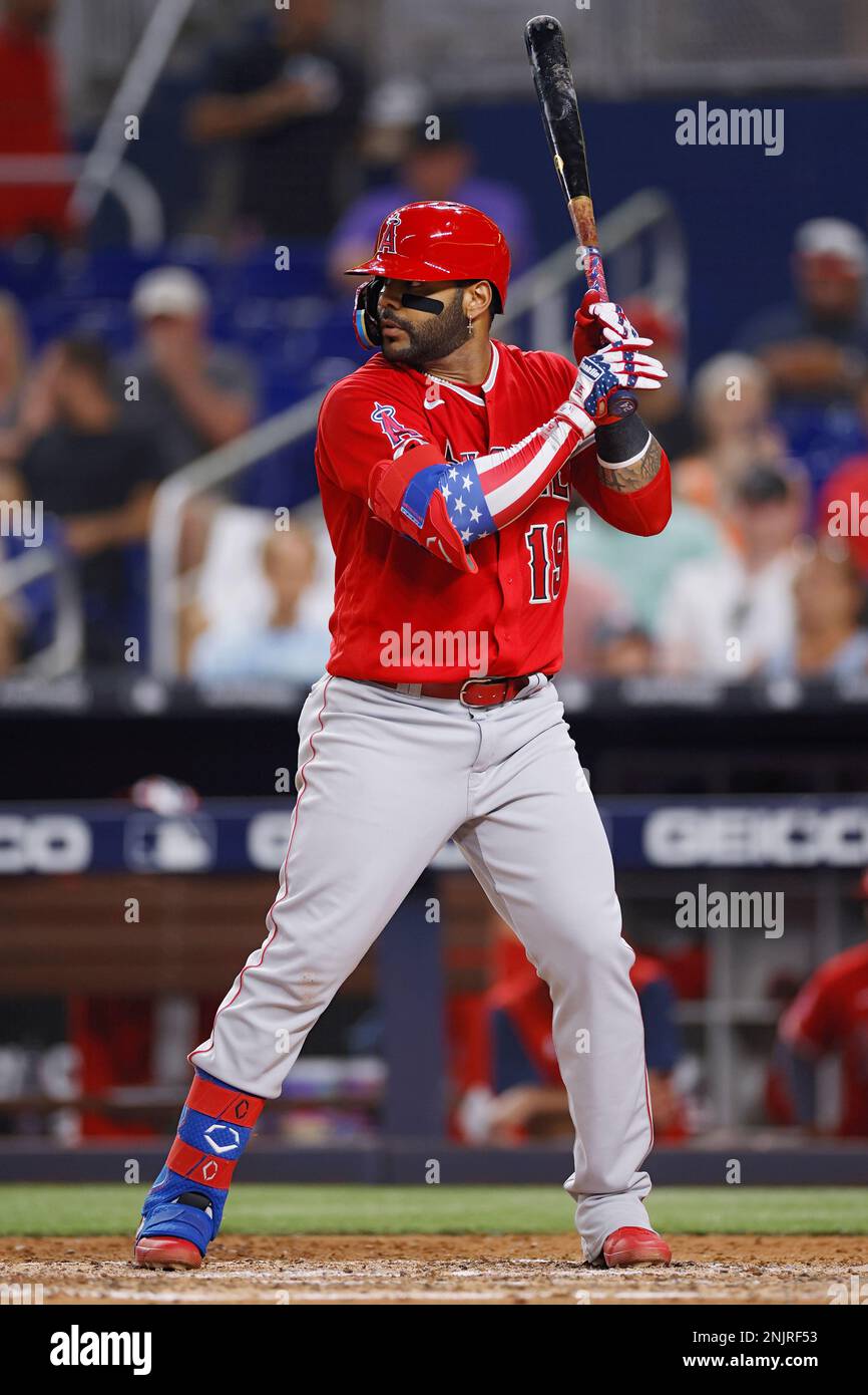 MIAMI, FL - JULY 05: Los Angeles Angels designated hitter Shohei Ohtani  (17) looks on in the dugout during an MLB game against the Miami Marlins on  July 5, 2022 at LoanDepot