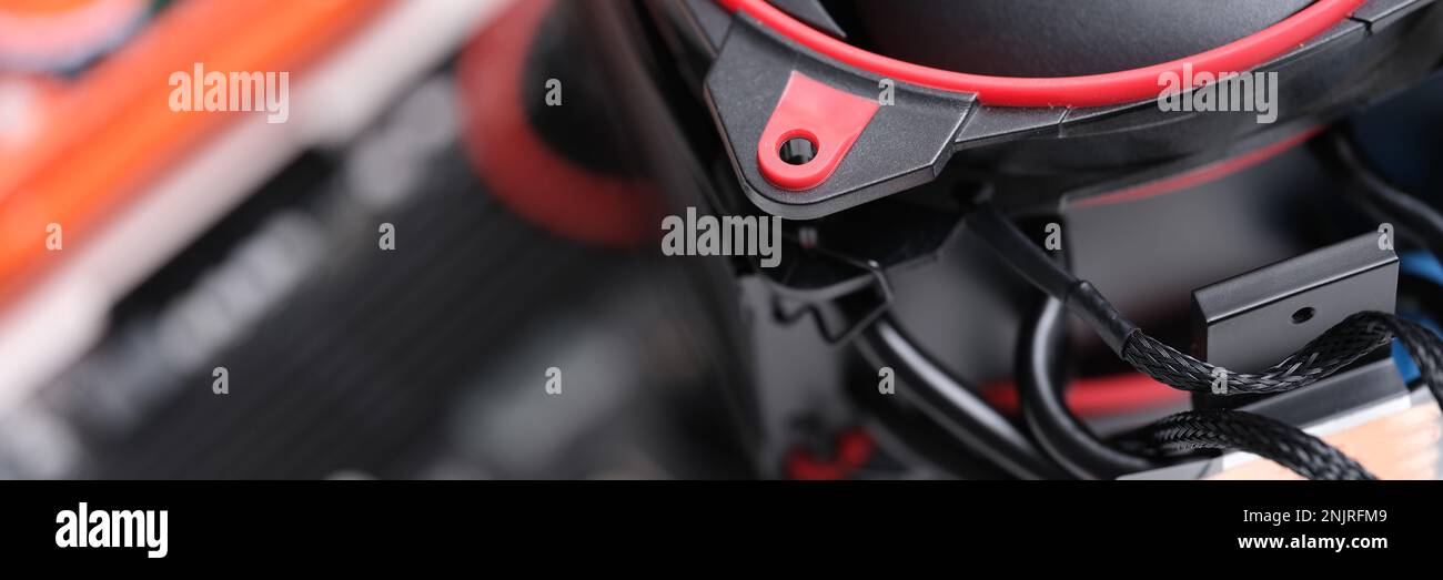 Mounting computer cooler fan on computer system unit Stock Photo