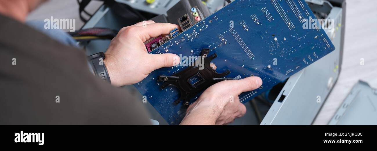 Computer repair, personal computer assembly and PC assembly Stock Photo
