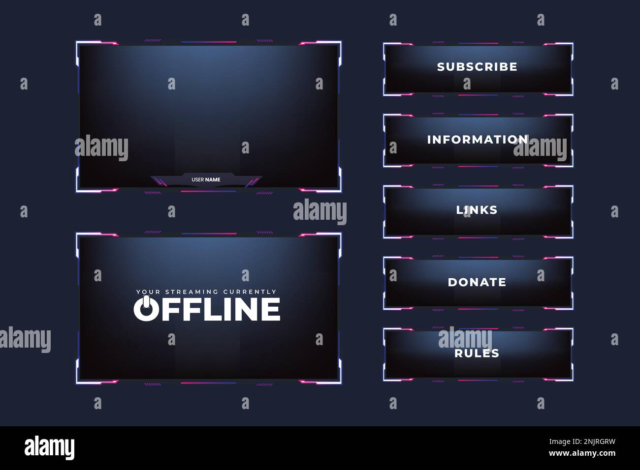 Futuristic gaming frame border design with online and offline screens