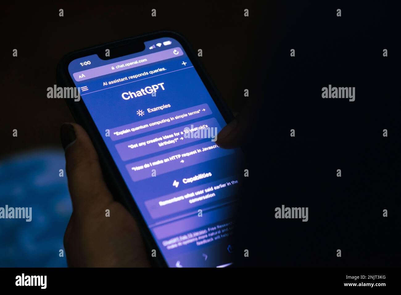 In this photo illustration, a person browses ChatGPT, a chatbot launched by OpenAI, on a smartphone, on February 23, 2023 in Guwahati, India. ChatGPT is a popular artificial intelligence chatbot, which has reached over 100 million users in two months after launch. Credit: David Talukdar/Alamy Live News Stock Photo