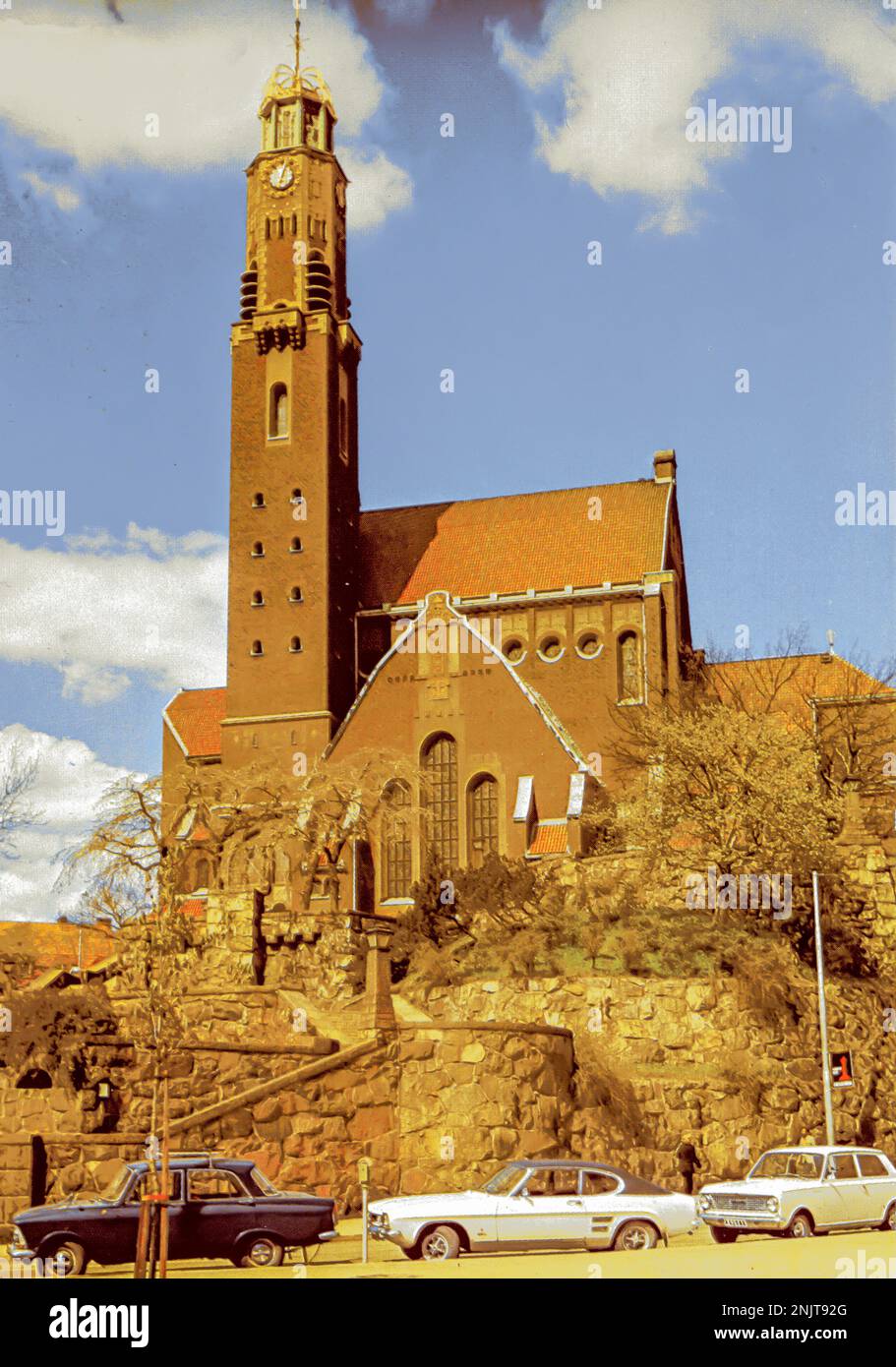 A scanned 1970's postcard of Engelbrekt Church (Swedish: Engelbrektskyrkan), the parish church for Engelbrekt Parish, in Stockholm, Sweden. The church is designed in the National Romantic style by architect Lars Israel Wahlman and constructed in 1914 Stock Photo