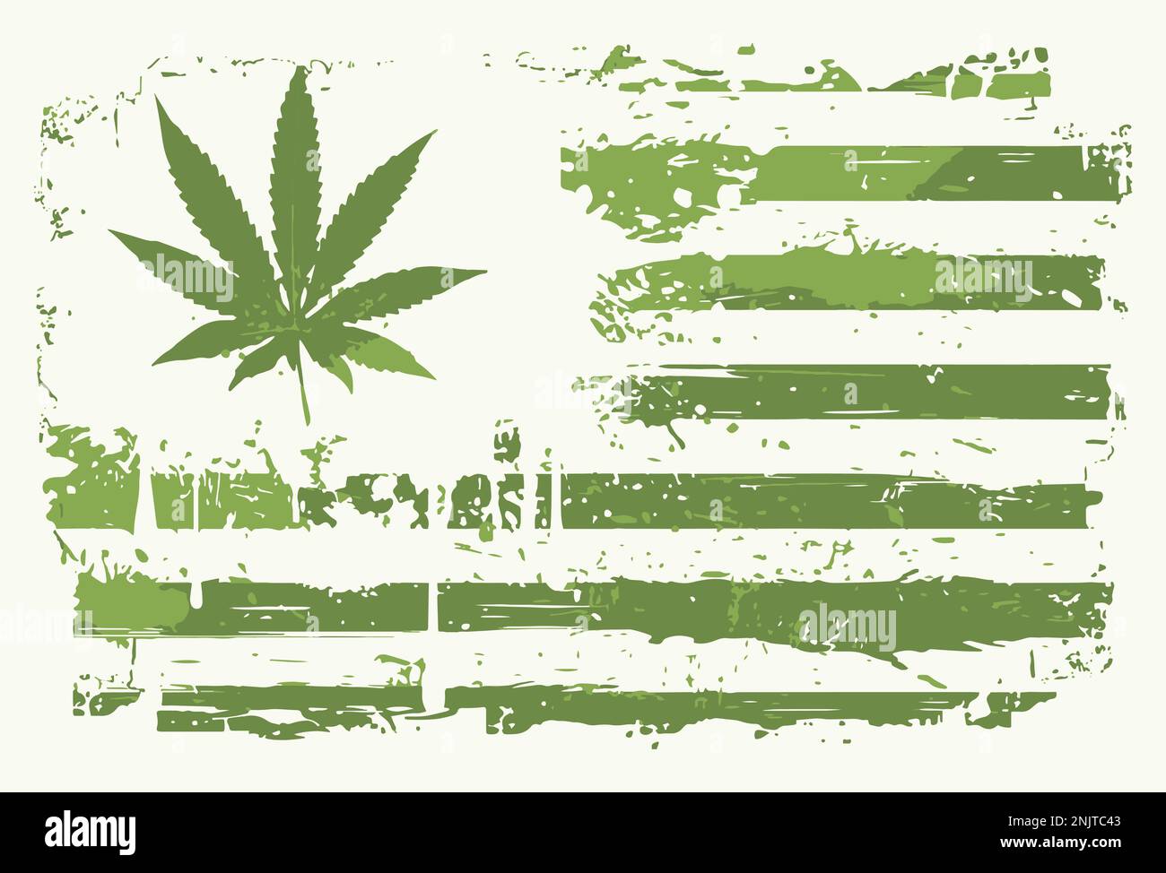 Marijuana American Flag With Grunge Effect. Cannabis Leaf American Flag Illustration. Stock Vector
