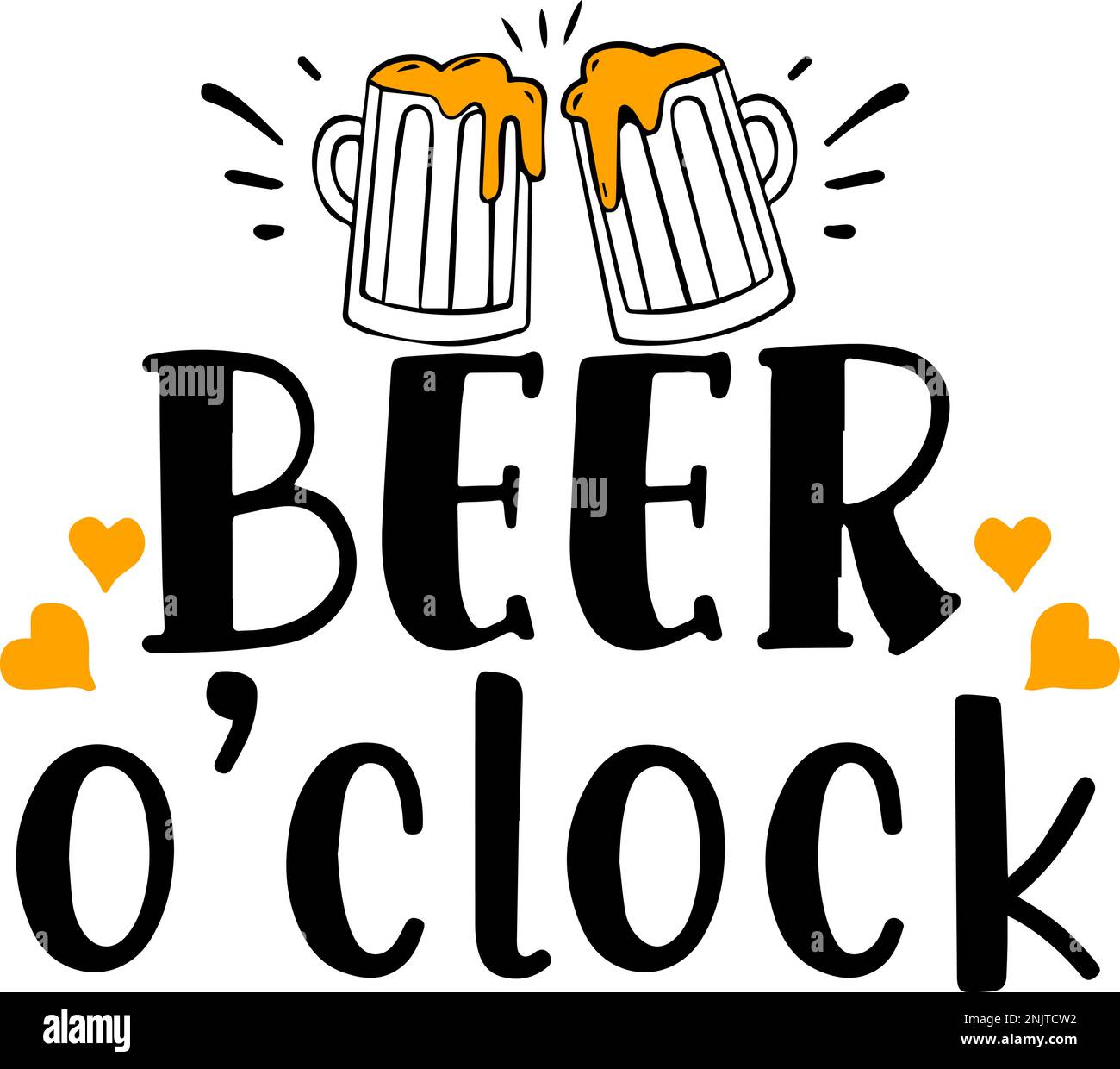 Beer o'clock. Beer related design with white background. Printable