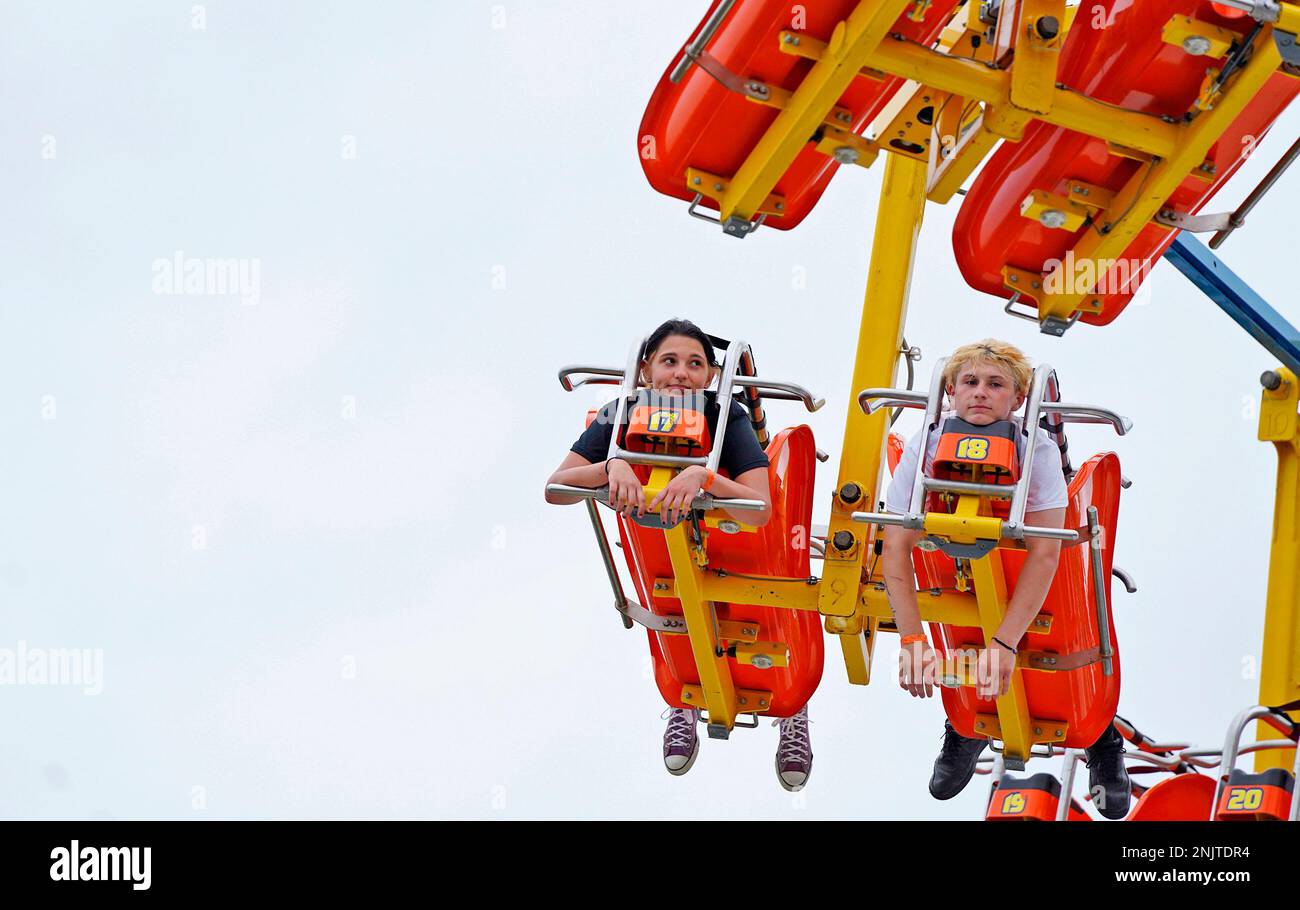 Jayden Matuke, 15, left, and Noah Kuhta, 15, both of Butler, Pa., ride ...