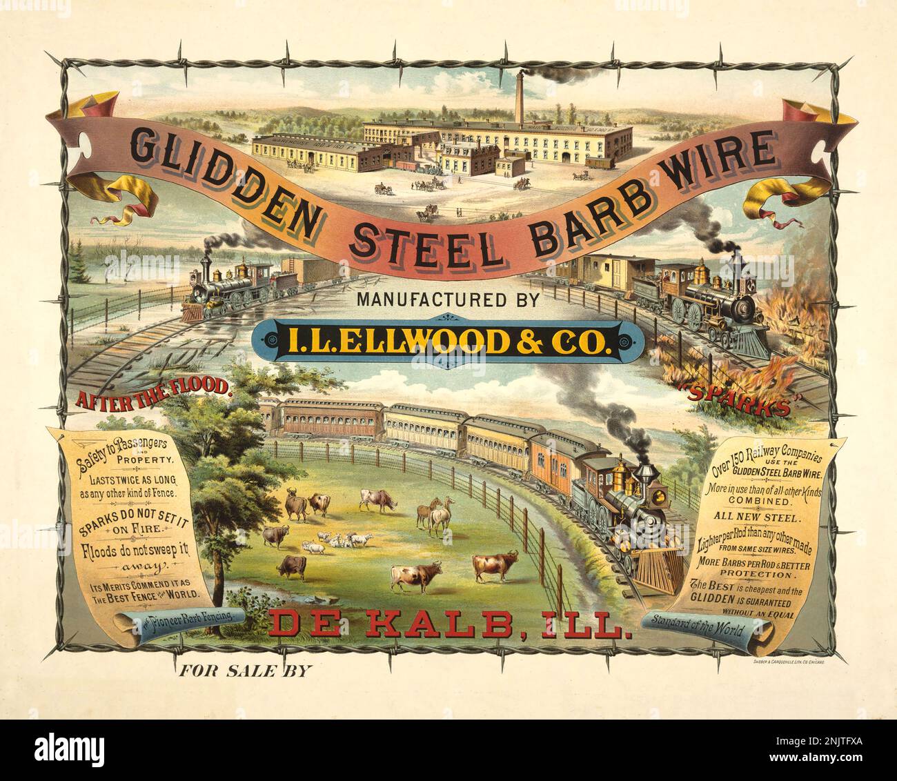 Vintage advertisement for Glidden Steel Barb Wire by I.L Ellwood & Co ...