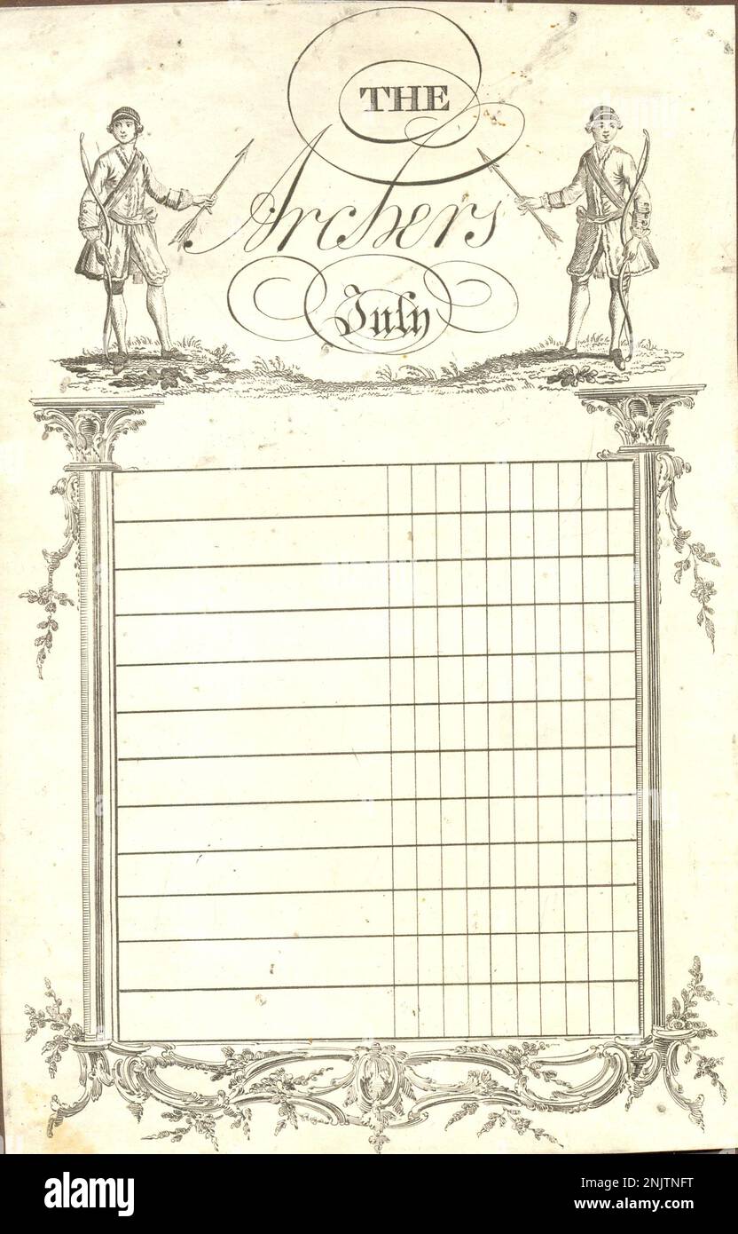 Archery score card circa 1825 Stock Photo