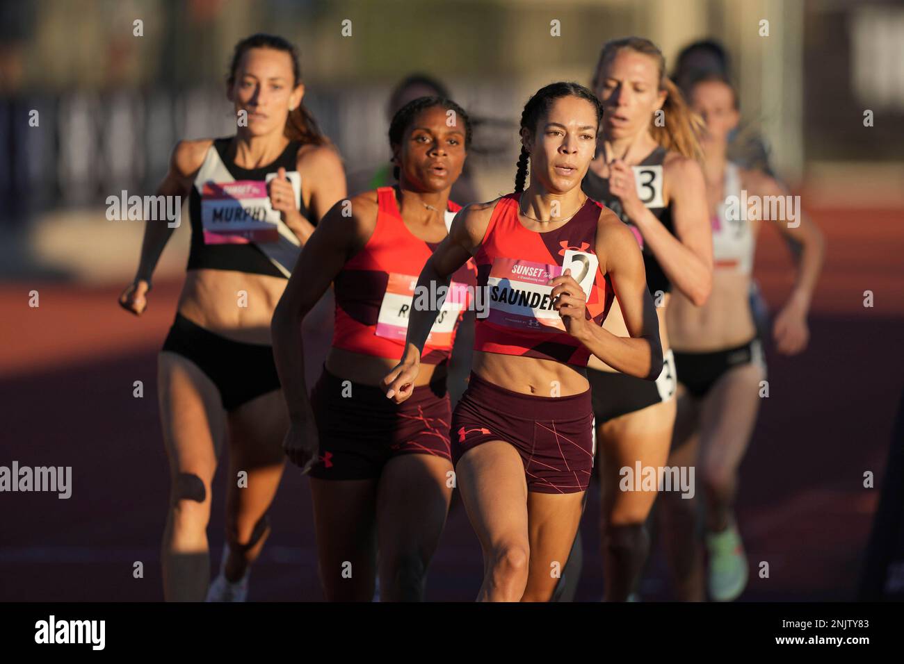 Claudia Saunders leads the women's 800m during the Under Armour Sunset