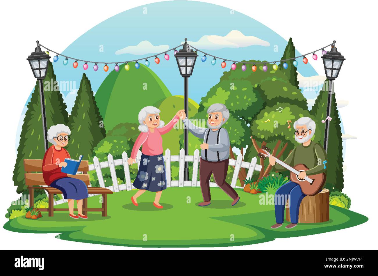 Elderly people enjoying at park illustration Stock Vector Image & Art ...